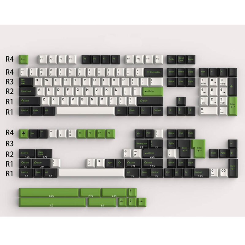 DaYe White Black Green Double Shot ABS Cherry Profile Keycaps